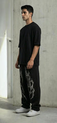 Men Black Graphic Baggy Pants – Streetwear Loose Fit Trousersx